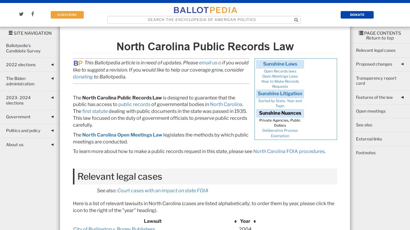 North Carolina Public Records Law - Ballotpedia